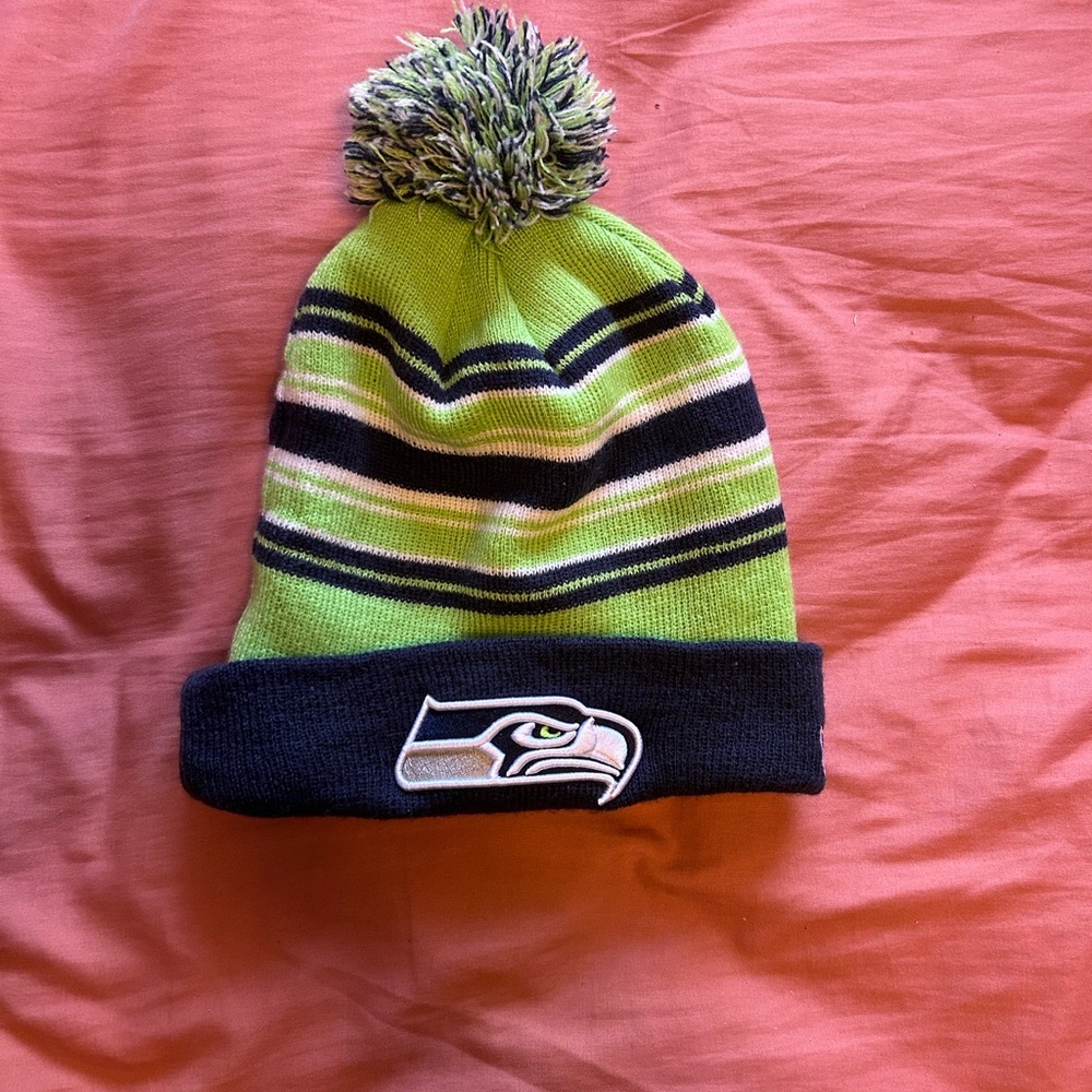 Seattle Seahawks Green and Blue Pom-Pom Beanie